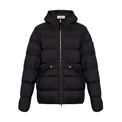 Stone Island Hooded Zip-Up Down Jacket Unisex Black 811543128-V0029
