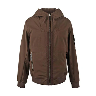 Stone Island Hooded Zip Logo Print Brown Jacket for Men 7115Q0222-V0070