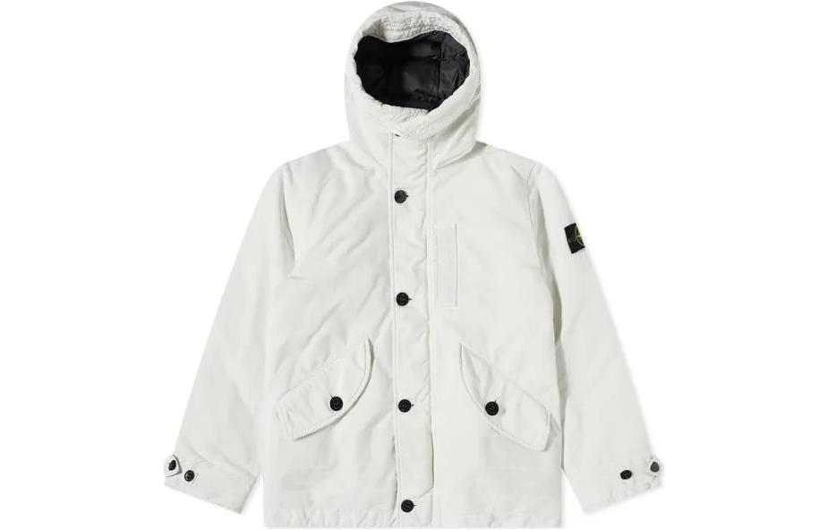 Stone Island Ivory White Solid Color Hooded Jacket 771541349-V0003
