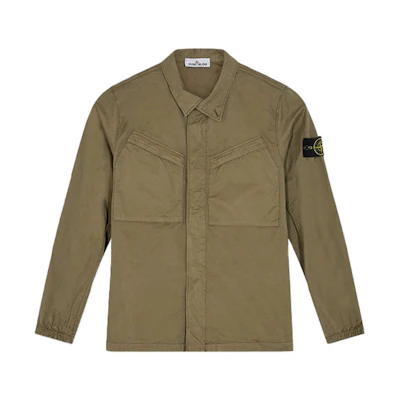 Stone Island Khaki Buttoned Utility Jacket with Dual Front Pockets 741510119-V0058