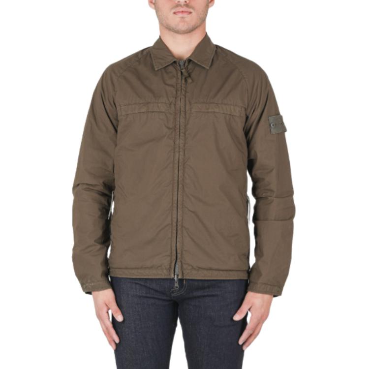 Stone Island Khaki Collared Zip-Up Long Sleeve Jacket 7415119F4-V0054