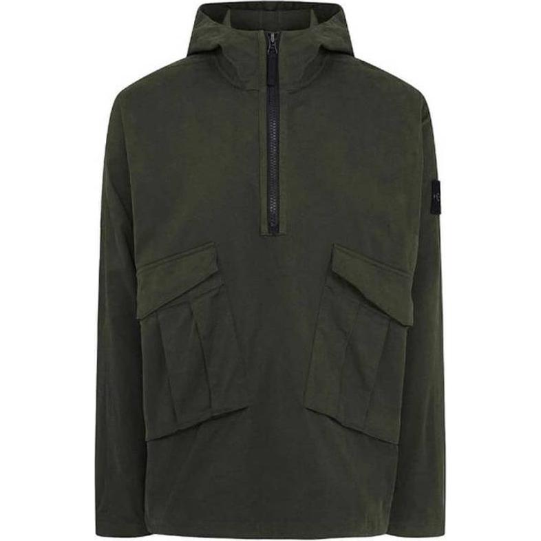 Stone Island Khaki Half-Zip Hoodie Jacket with Patch Logo for Men 731510510-V0059