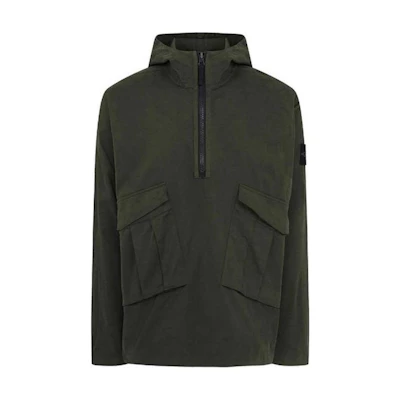 Stone Island Khaki Half-Zip Hoodie Jacket with Patch Logo for Men 731510510-V0059