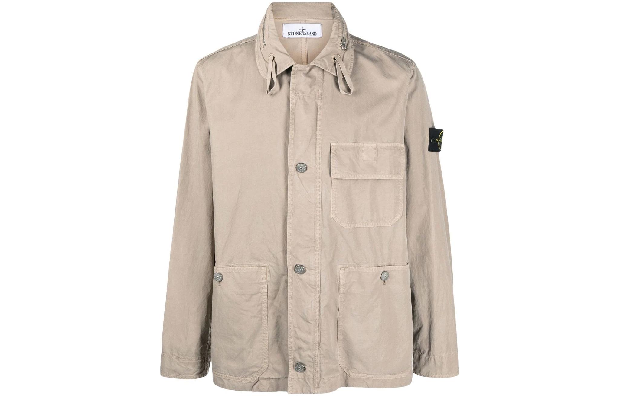 Stone Island Khaki Solid Loose-Fit Collar Jacket 781542329-V0092
