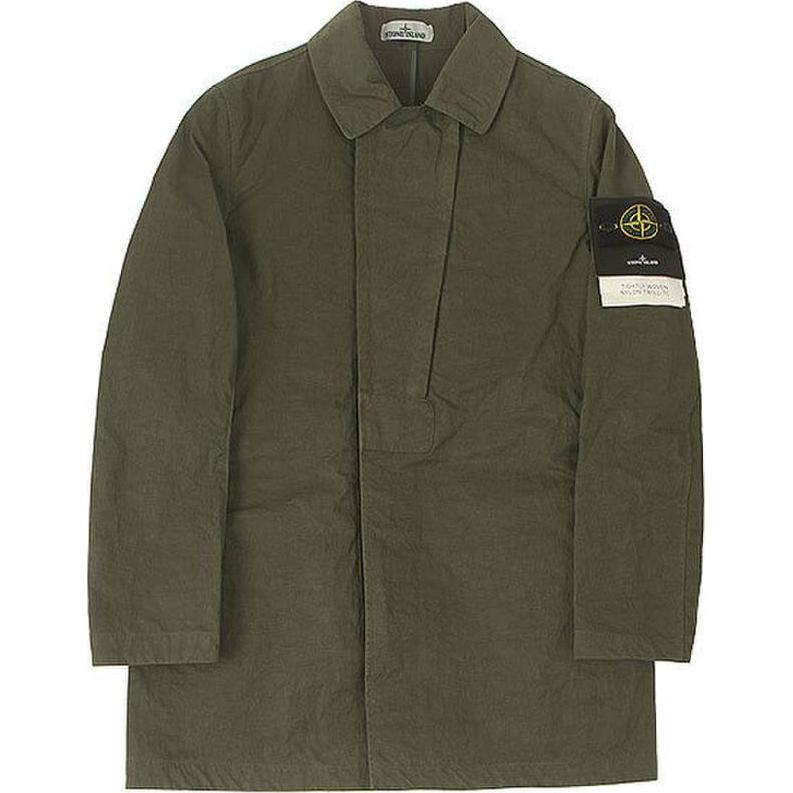 Stone Island Khaki Twill Zip-Up Jacket with Logo Patch for Men 721540226-V0058