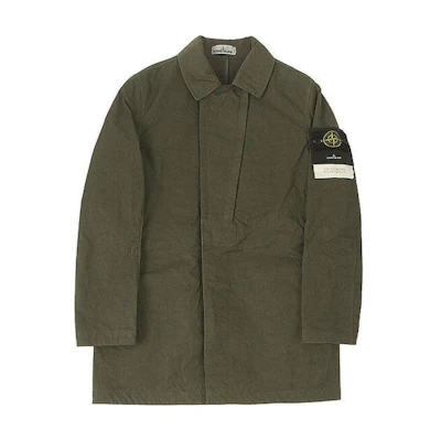 Stone Island Khaki Twill Zip-Up Jacket with Logo Patch for Men 721540226-V0058