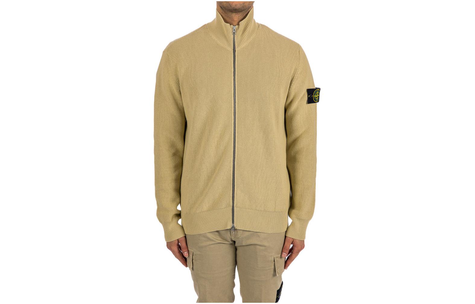 Stone Island Khaki Zip-Up Jacket with Minimal Logo for Men 8015526D8-V0091