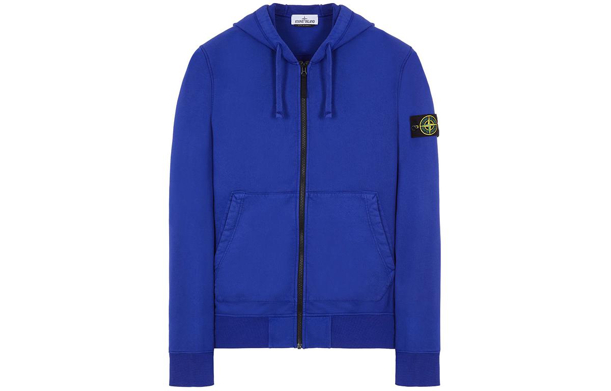 Stone Island Klein Blue Zip-Up Hoodie with Logo for Men – Solid Color and Comfy Fit 761564251-V0022