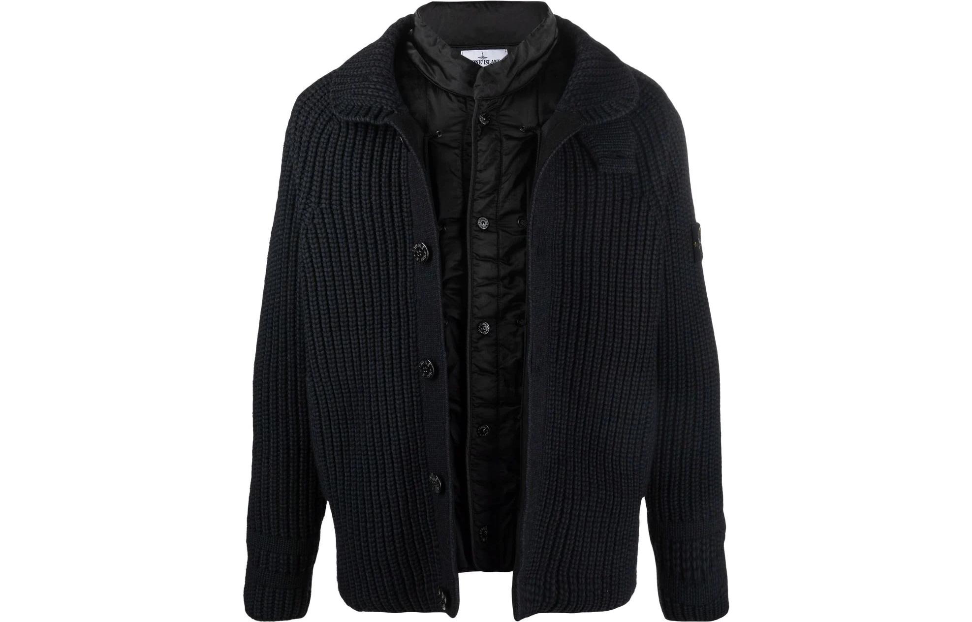 Stone Island Layered Knit Jacket Black Mens Loose Fit 7515533A9-V0029