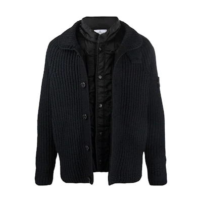 Stone Island Layered Knit Jacket Black Mens Loose Fit 7515533A9-V0029