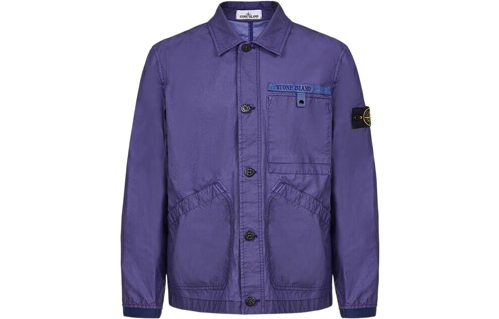 Stone Island Letter Patch Collared Button-Up Jacket Men’s Blue Purple MO7615A0230-V0022