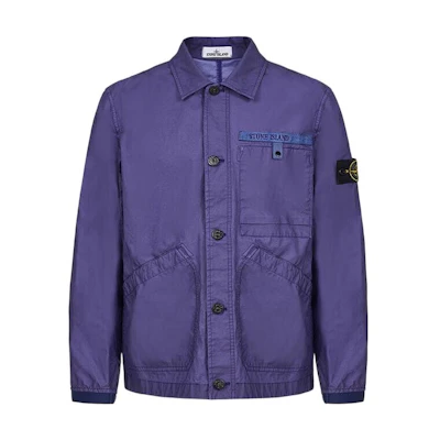 Stone Island Letter Patch Collared Button-Up Jacket Men’s Blue Purple MO7615A0230-V0022