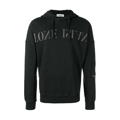 Stone Island Letter Print Black Hoodie Long Sleeve 701561161-V0129