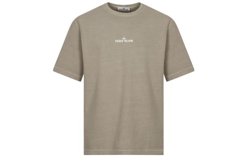 Stone Island Letter Print Crew Neck Loose Fit T-Shirt Khaki Mens 8015209T2-V0064