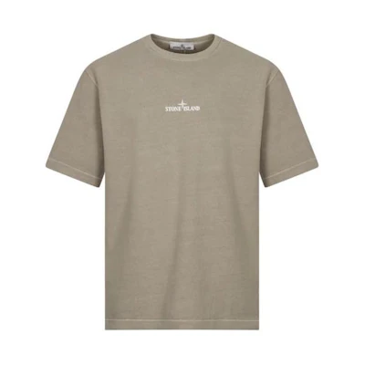Stone Island Letter Print Crew Neck Loose Fit T-Shirt Khaki Mens 8015209T2-V0064