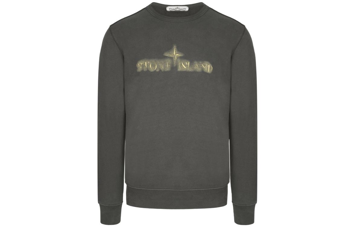 Stone Island Letter Print Crewneck Long Sleeve Sweatshirt Men’s - Gray Green 711562790-V0067