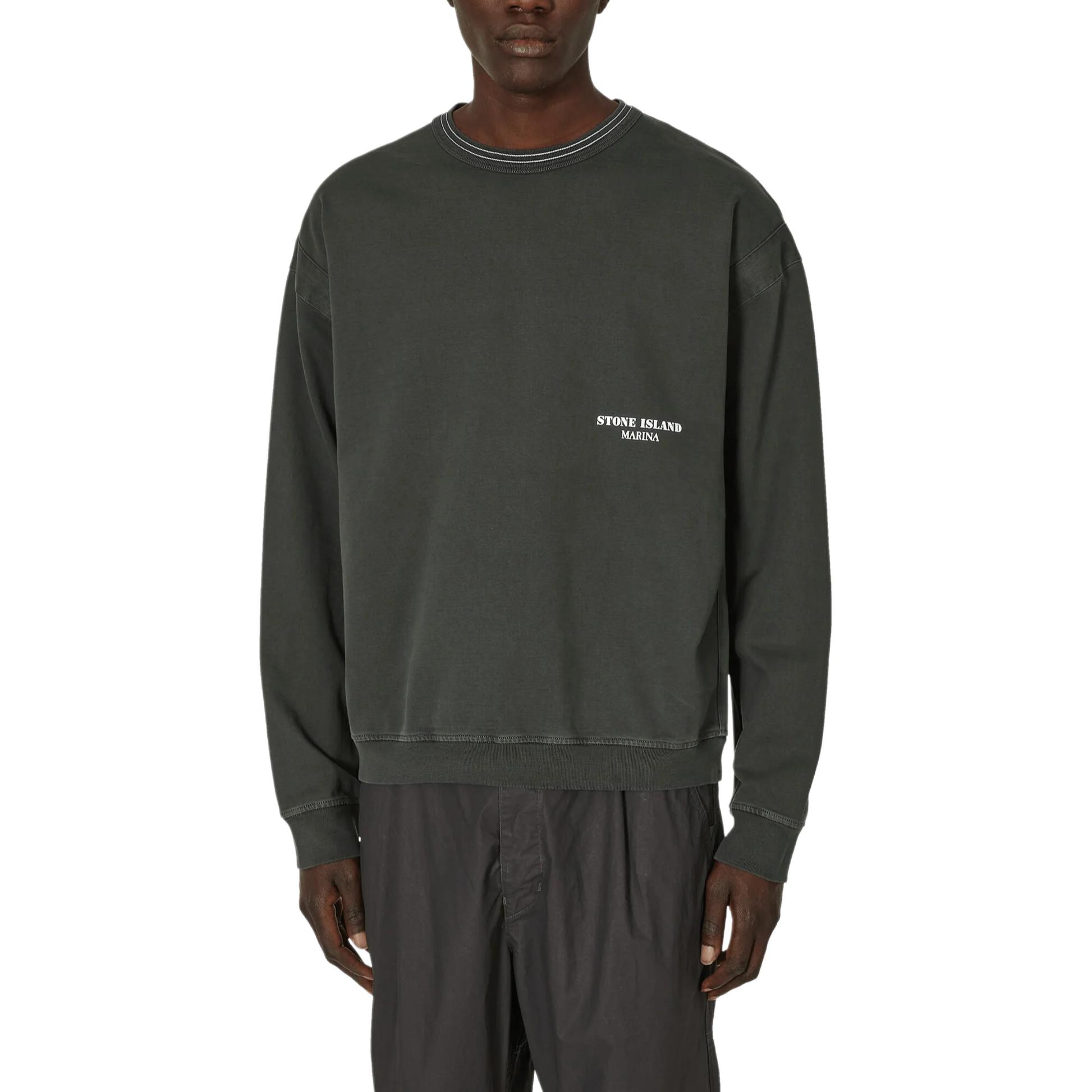 Stone Island Letter Print Crewneck Long Sleeve Sweatshirt Men Grey 8015614X2-V0165