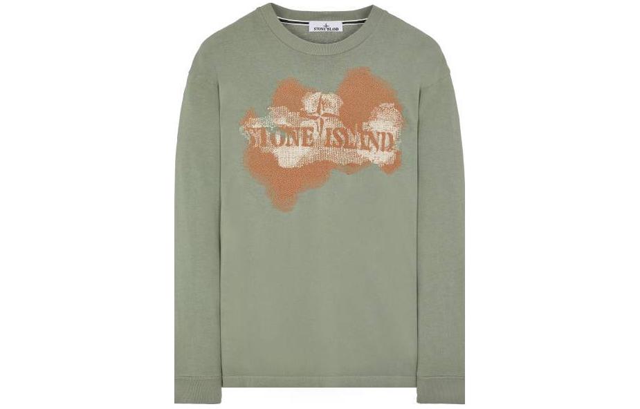 Stone Island Letter Print Crewneck Long Sleeve Sweatshirt Green 80152RLE7-V0055