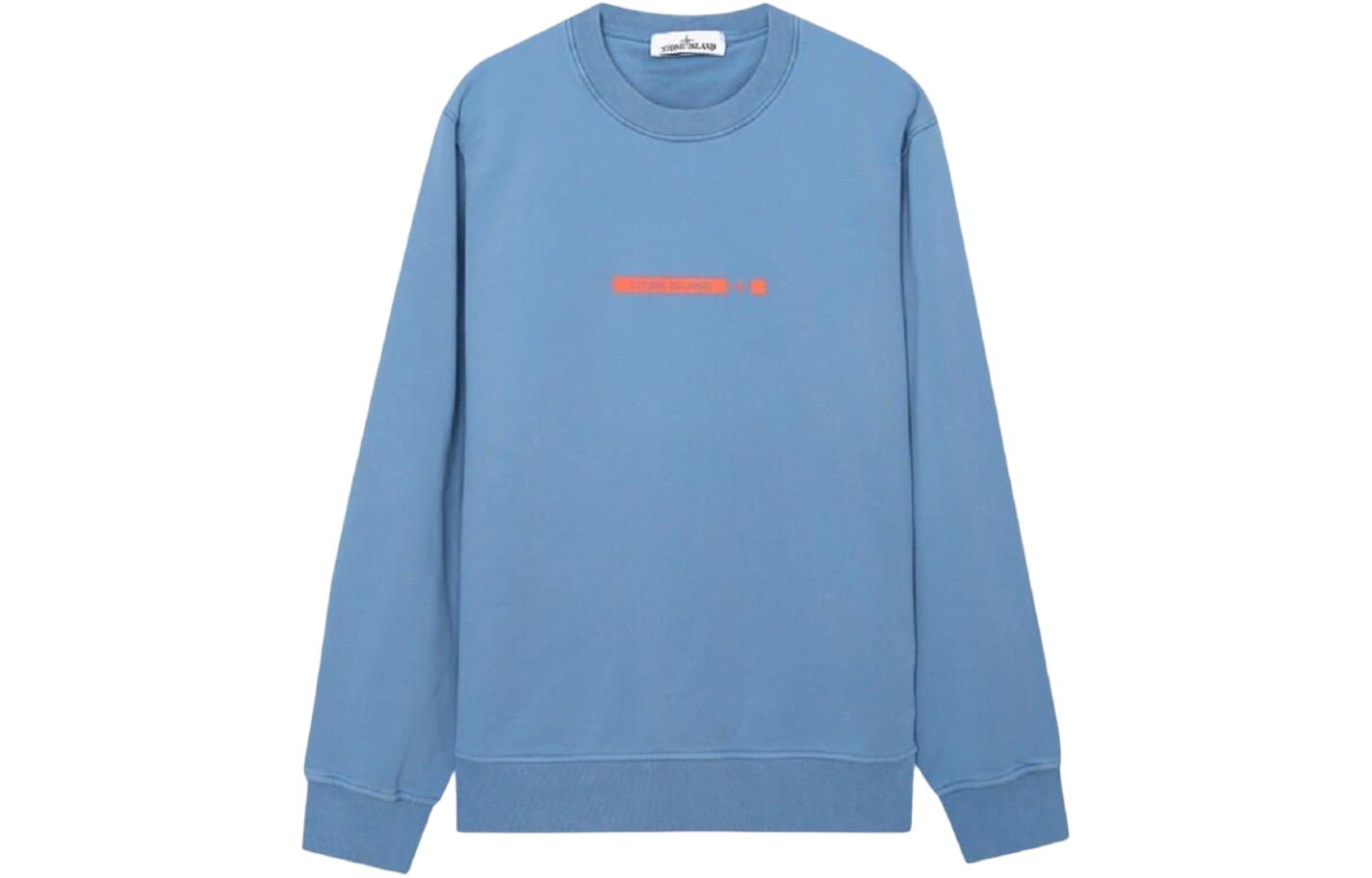 Stone Island Letter Print Crewneck Sweatshirt Blue 761563085-V0046