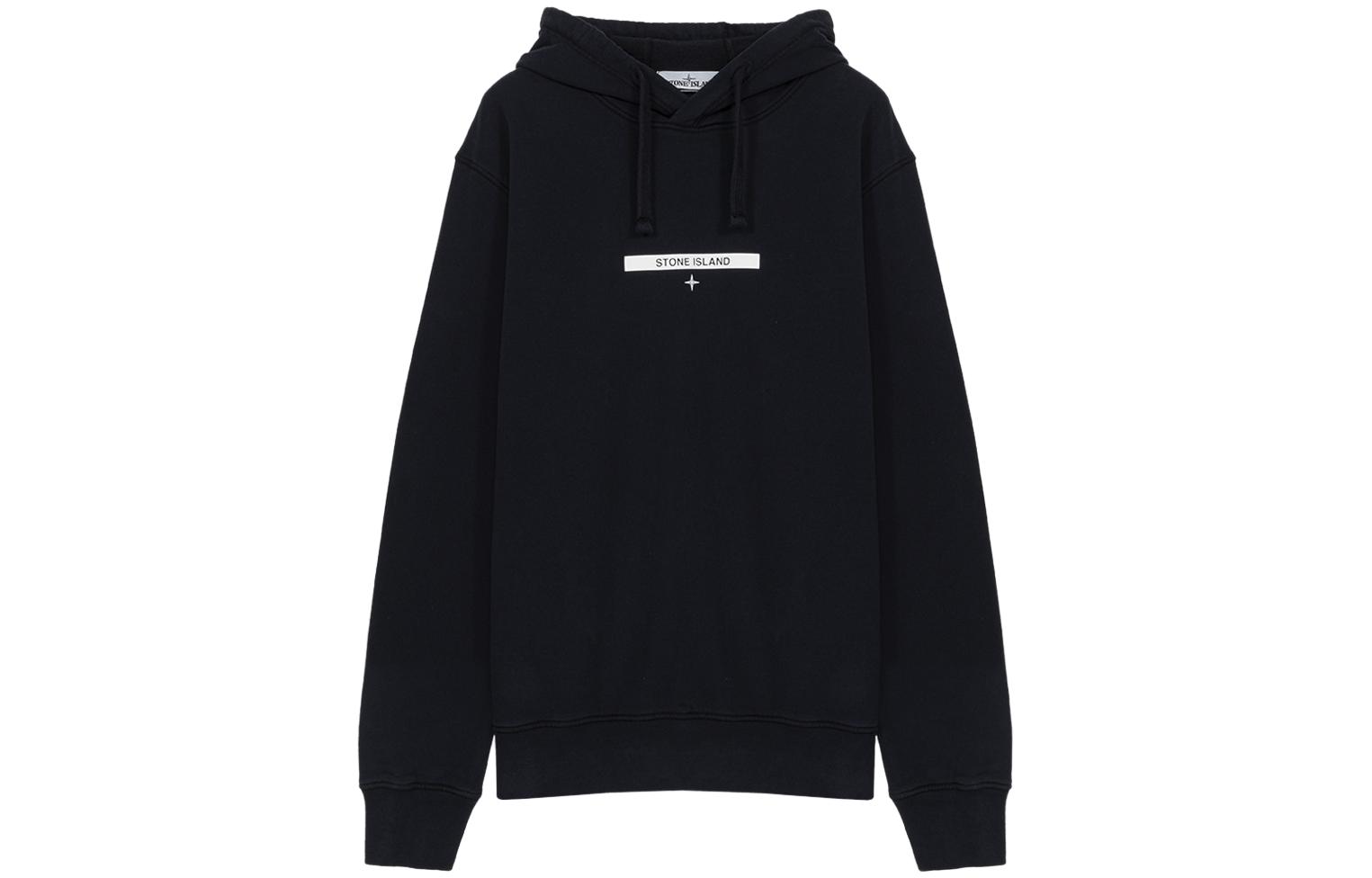 Stone Island Letter Print Loose Fit Hoodie - Navy Blue 751565685-V0020