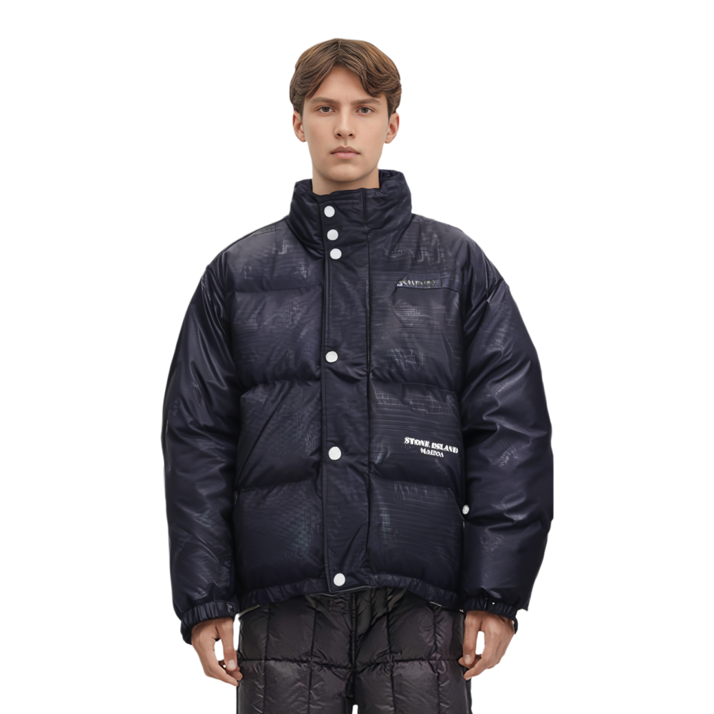 Stone Island Letter Print Puffer Jacket Navy - Unisex Winter Outerwear 8115446X1-V0026 圖 4