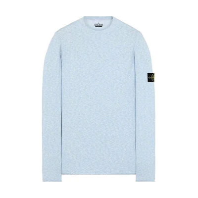Stone Island Light Blue Crewneck Sweatshirt with Logo Patch 7415502B0-V1041