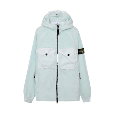 Stone Island Light Blue Fleece-Lined Hoodie Jacket with Chest Pocket 751560134-V0052