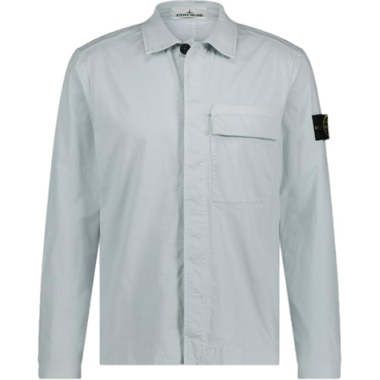 Stone Island Light Blue Logo Zip-Up Collared Jacket 801510710-V0041