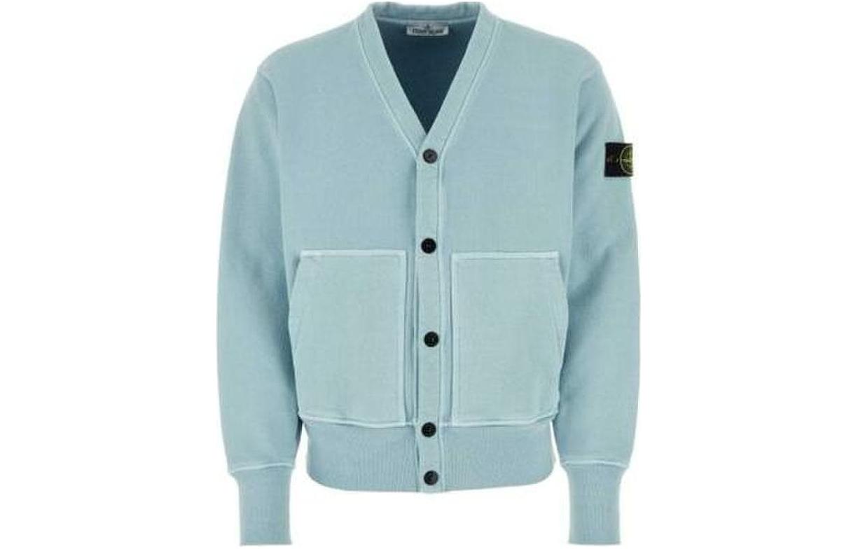 Stone Island Light Blue V-Neck Button Badge Loose-Fit Jacket Long Sleeve 791566255-V0141