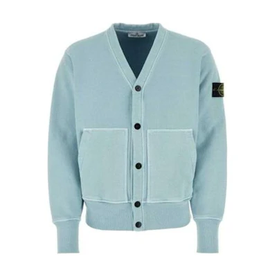 Stone Island Light Blue V-Neck Button Badge Loose-Fit Jacket Long Sleeve 791566255-V0141