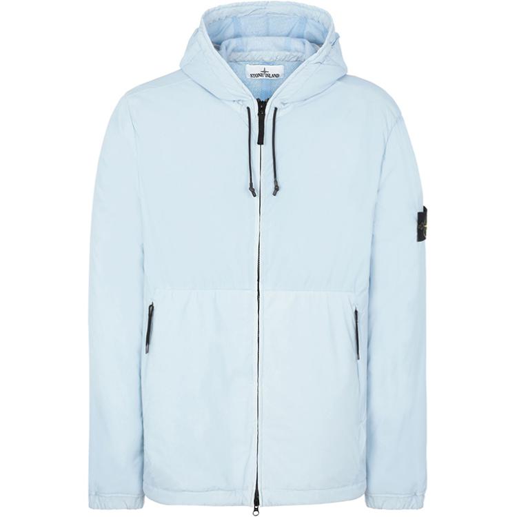 Stone Island Light Blue Zip-Up Hoodie Jacket with Drawstring 741542731-V0041