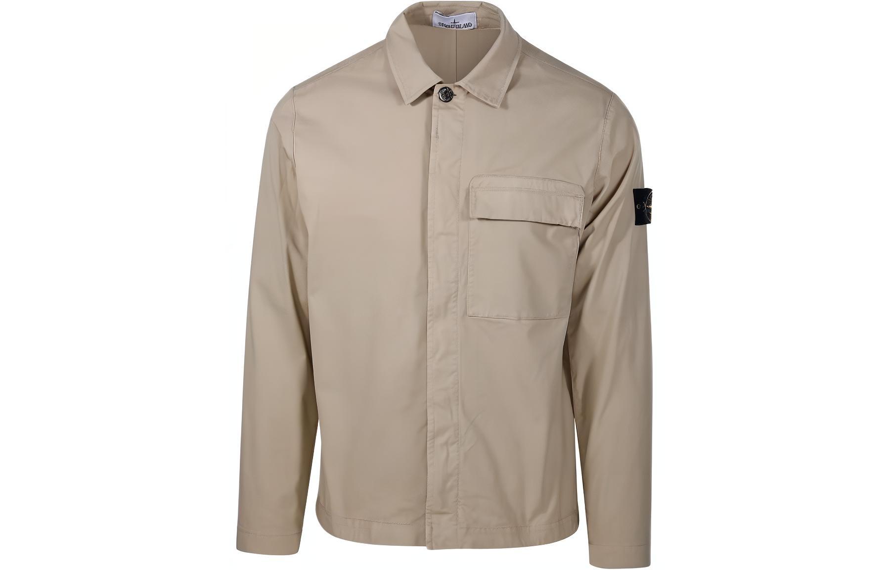 Stone Island Light Brown Single-Breasted Jacket with Side Logo Badge 801510710-V0095