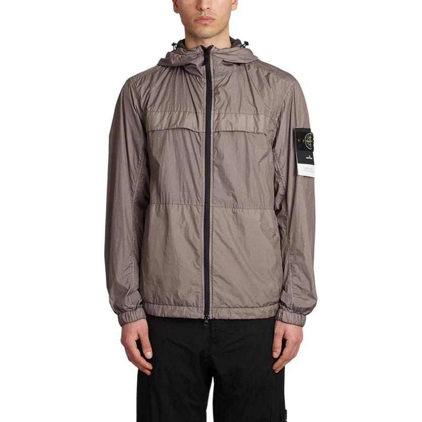 Stone Island Light Brown Solid Logo Badge Zip-Up Hoodie Jacket 801540922-V0092