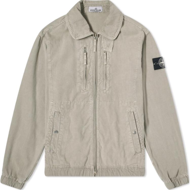 Stone Island Light Gray Retro Logo Multi-Pocket Zipper Jacket 8015431T1V0064