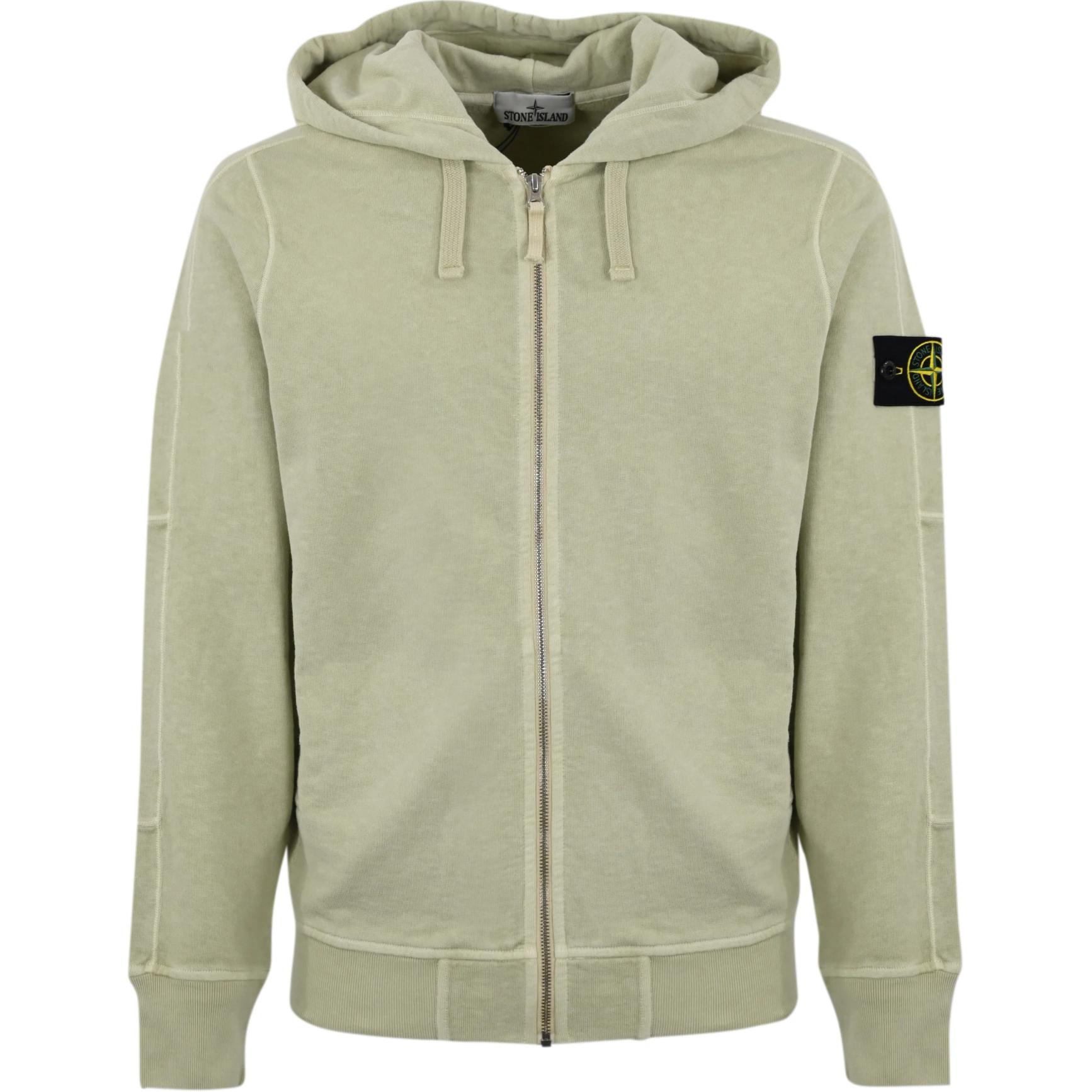 Stone Island Light Green Zip-Up Hoodie Jacket with Logo Patch 801563160-V0151