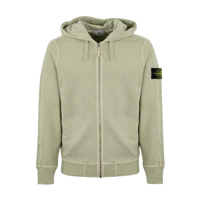 Stone Island Light Green Zip-Up Hoodie Jacket with Logo Patch 801563160-V0151