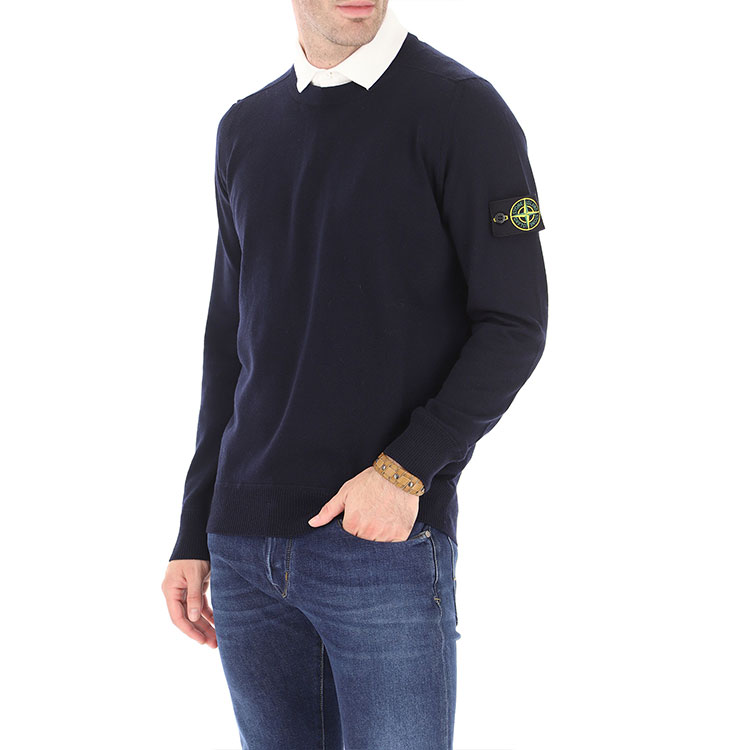 Details for 男士 Stone Island 輕量羊毛圓領毛衣 - 藍色 7315526c4-v0020