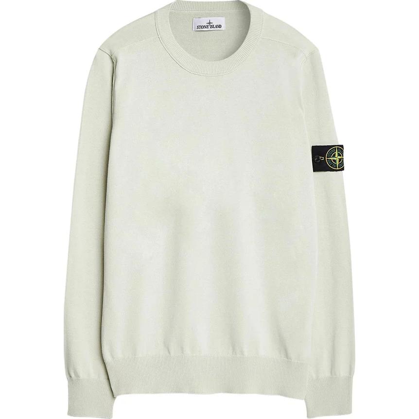 Stone Island Logo Badge Crewneck Ribbed Long Sleeve Sweatshirt Pistachio Green 8015540B2-V0051