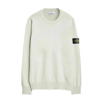 Stone Island Logo Badge Crewneck Ribbed Long Sleeve Sweatshirt Pistachio Green 8015540B2-V0051