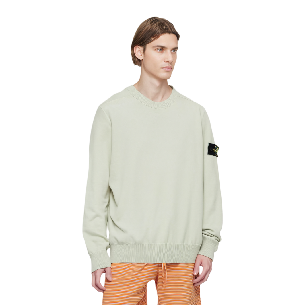 Lookbook Stone Island 標誌徽章長袖圓領羅紋上衣 開心果綠 8015540B2-V0051