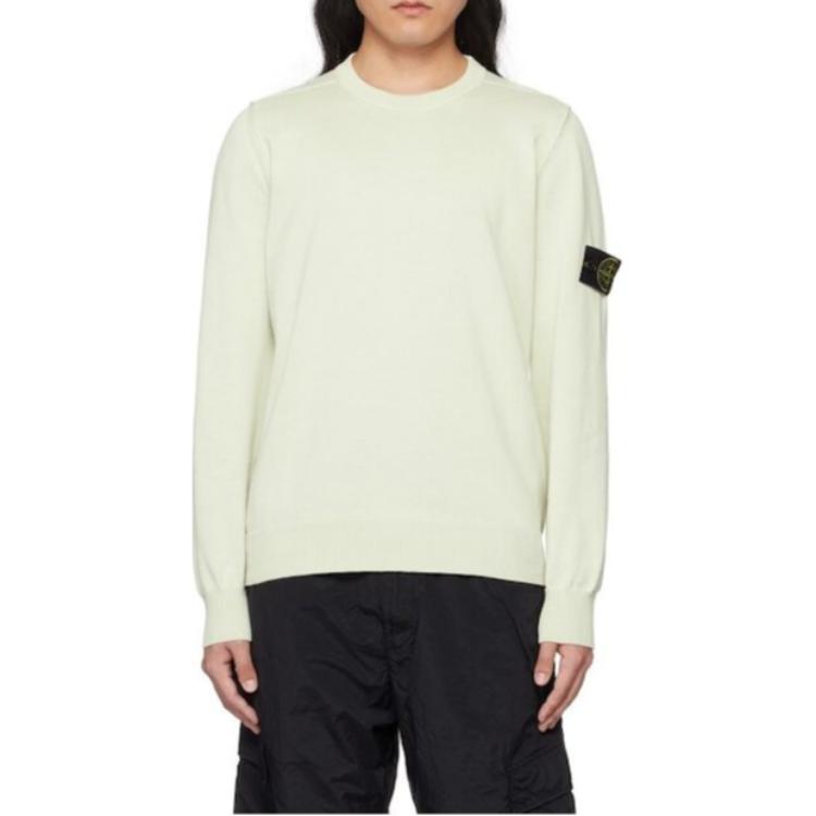 Shop Stone Island 標誌徽章長袖圓領羅紋上衣 開心果綠 8015540B2-V0051