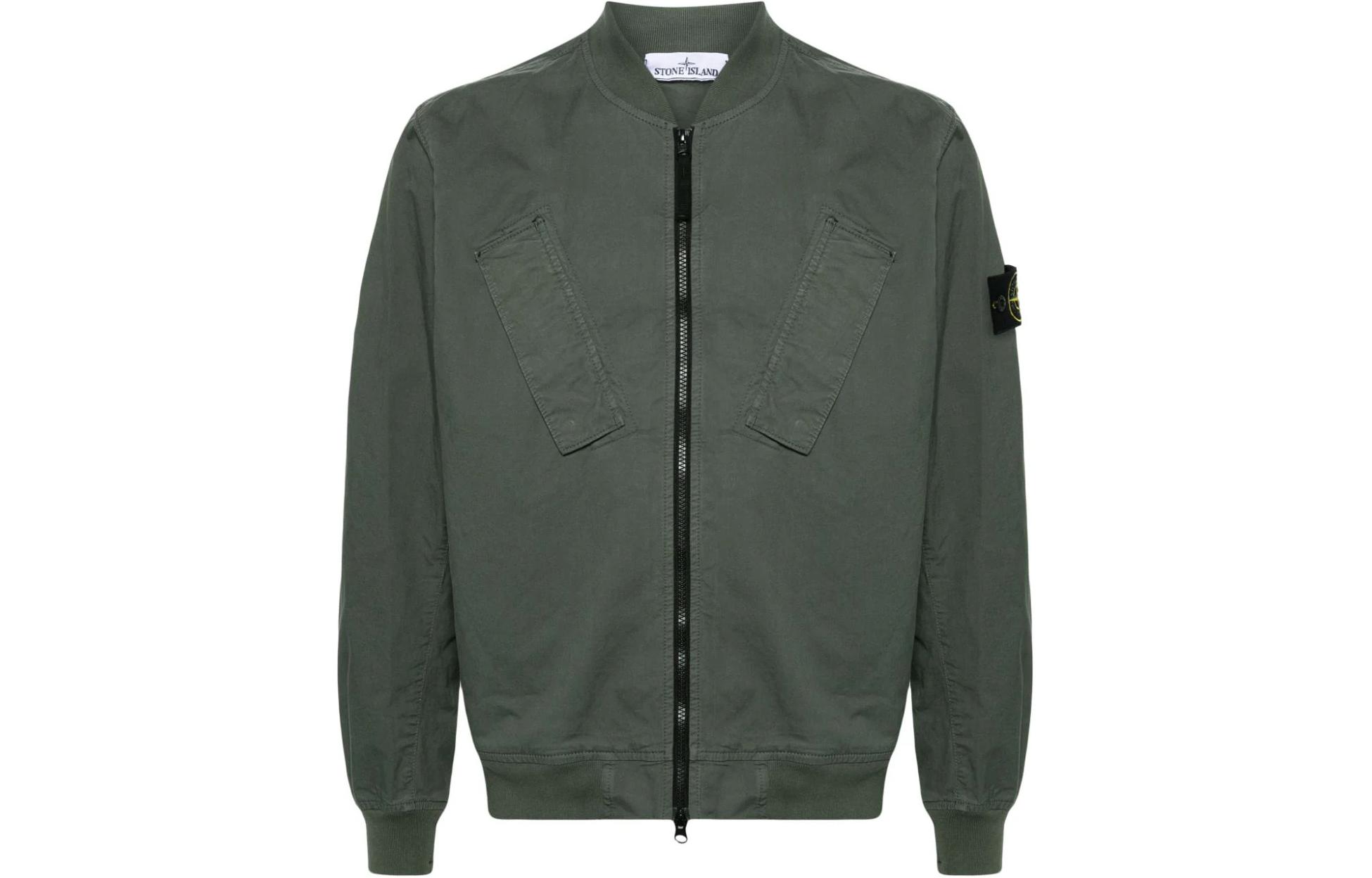 Stone Island Logo Badge Olive Baseball Collar Slim Fit Jacket Men’s Long Sleeve 801542510-V0059