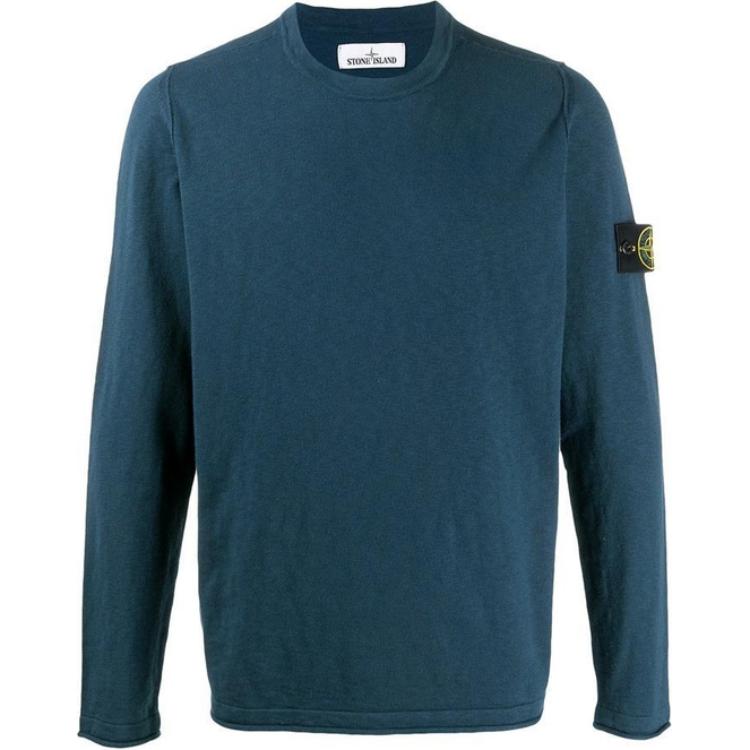Stone Island Logo Blue Crewneck Pullover Sweatshirt for Men 7215502B0-V0028
