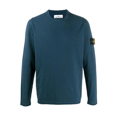 Stone Island Logo Blue Crewneck Pullover Sweatshirt for Men 7215502B0-V0028