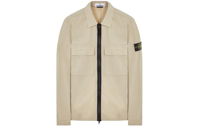 Stone Island Logo Collar Jacket Beige Sand Color Outerwear 801512011-V0095