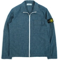 STONE ISLAND Logo Collared Jacket Blue Outerwear. 741511207-WASH STONE ISLAND Logo Collared Jacket Blue Outerwear. 741511207-WASH