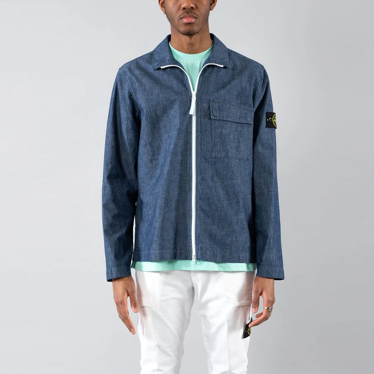 Shop STONE ISLAND 藍色標誌翻領外套 外套. 741511207-WASH