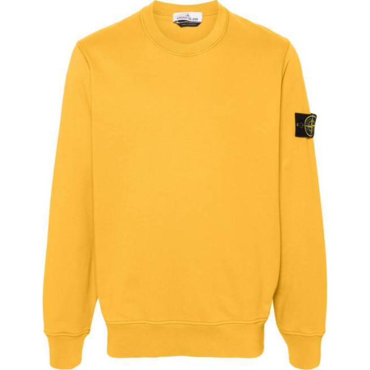 Stone Island Logo Crewneck Loose Pullover Long Sleeve Sweatshirt Yellow Mens 811563051-V0034