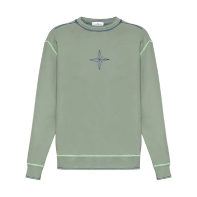 STONE ISLAND Logo Crewneck Oversized Long Sleeve Sweatshirt Green - 791560778-V0055