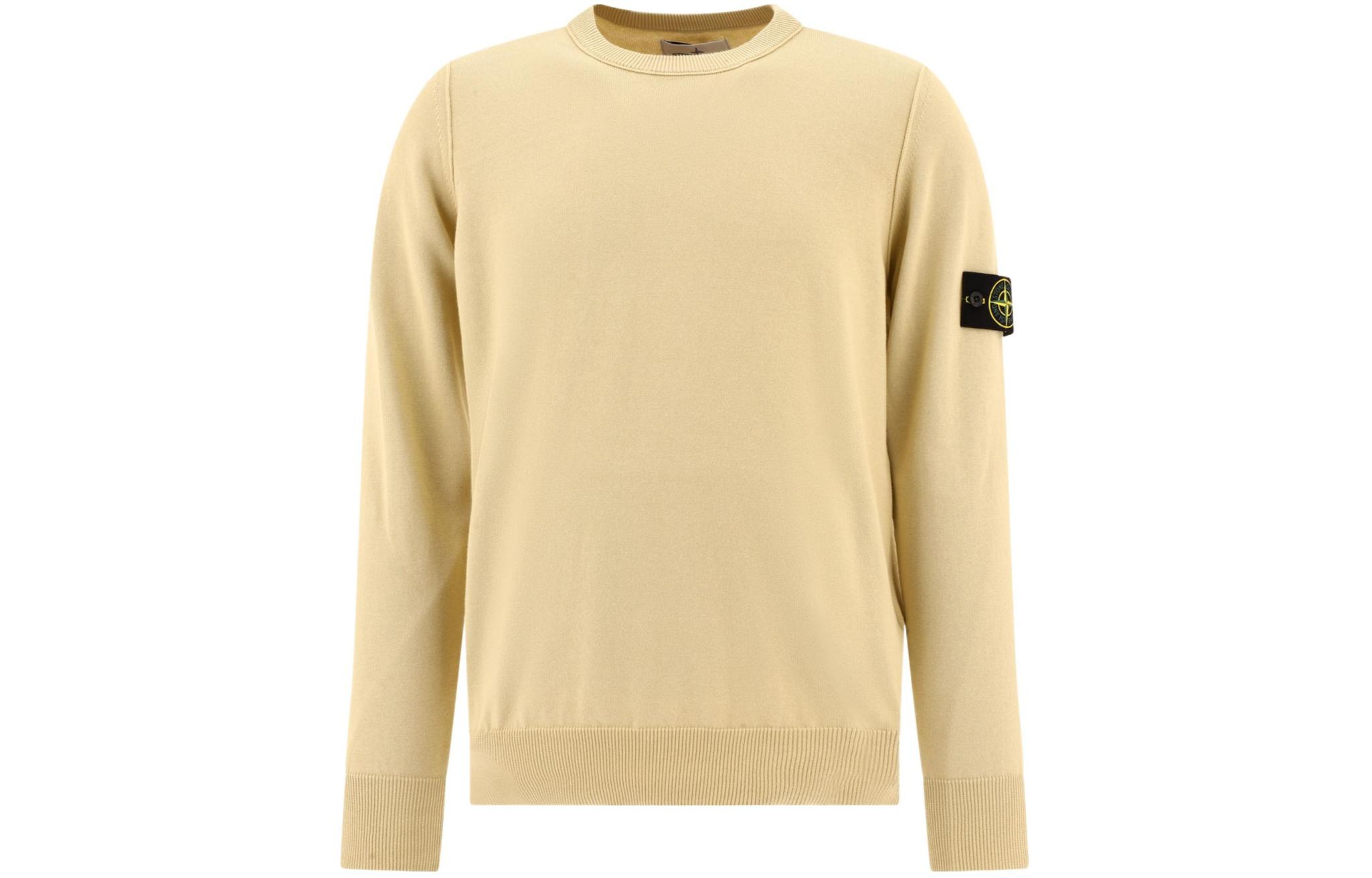 Stone Island Logo Crewneck Pullover Long Sleeve Sweatshirt Beige 8015540B2-V0091
